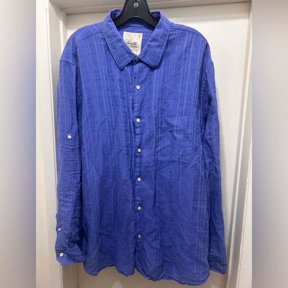 Tasso Elba Linen Shirt Men XXL Blue Long Sleeve Island Button Up Beach